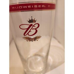 Budweiser Beer Glass Bud Glass with red ring gold crown eagle 20 oz 6.5" Tall Be